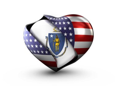 ABD devlet Massachusetts bayrak beyaz arka plan üzerinde. 3D çizim.