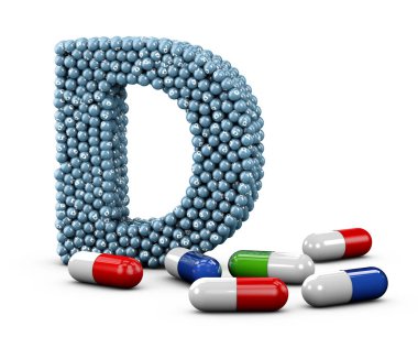 3D çizim mektup D vitamini ile yaptı. İzole beyaz.