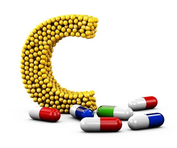 3d Illustration of Letter C made of vitamin. Isolated white. — Stock Photo, Image