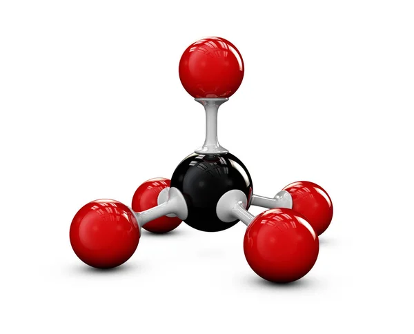 Kırmızı ve siyah molekül yapısı, 3d resim, beyaz izole — Stok fotoğraf