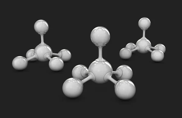 Estrutura da molécula cinzenta ilustração 3D, preto isolado — Fotografia de Stock