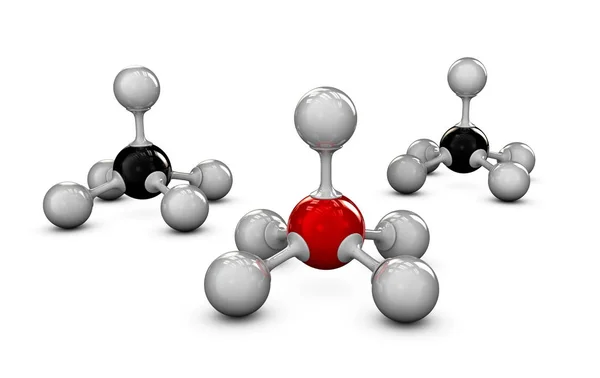 Beyaz gri, siyah ve kırmızı molekül yapısı, 3d illüstrasyon izole — Stok fotoğraf