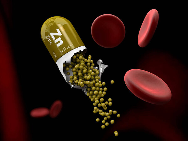 3d Illustration of Zinc mineral Capsule dissolves in the stomach