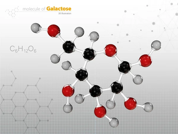 Illustration des Zuckermoleküls Galaktose. in Milch und Milchprodukten vorhanden. — Stockfoto