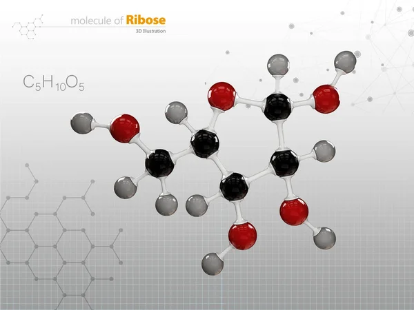 Ilustração da estrutura molecular da ribose branca isolada — Fotografia de Stock