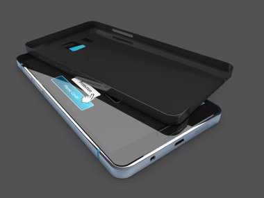 telefon, izole koyu gri boş siyah çantası 3D çizimi