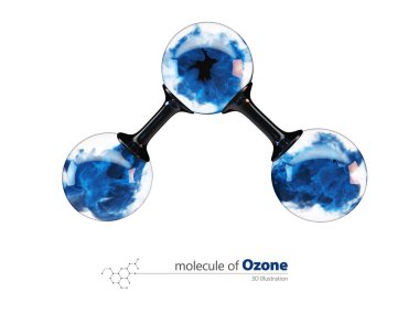 3D çizim, ozon, molekülünün beyaz izole