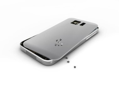 Cep telefonu tamir. 3D çizim, kırık cep telefonu, tablet. Elektronik Cihaz tamir.