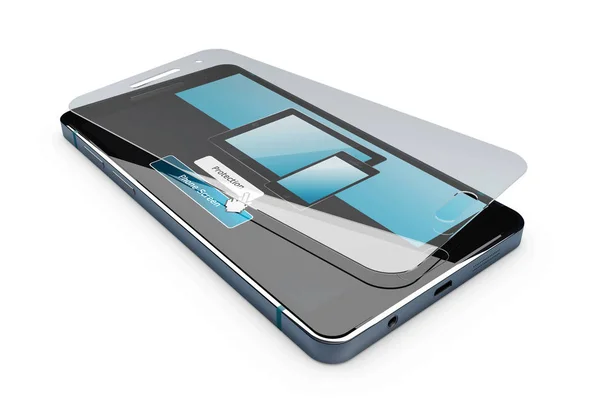 3d 图的屏幕保护膜或玻璃盖孤立的白 — 图库照片