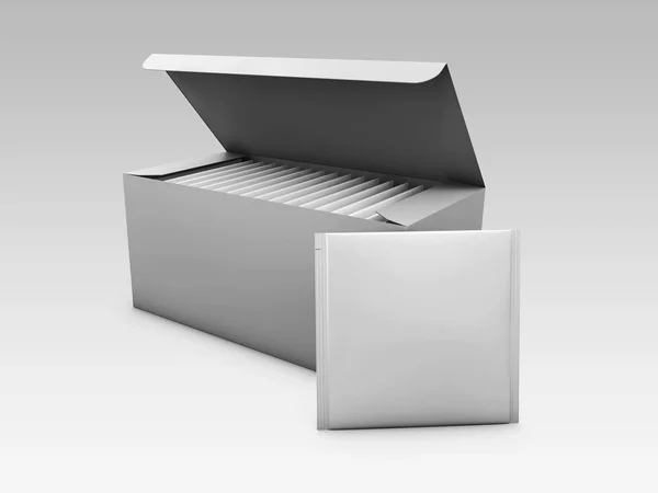Embalagem caixa de papel branco para chá e chá saco, ilustração 3d — Fotografia de Stock