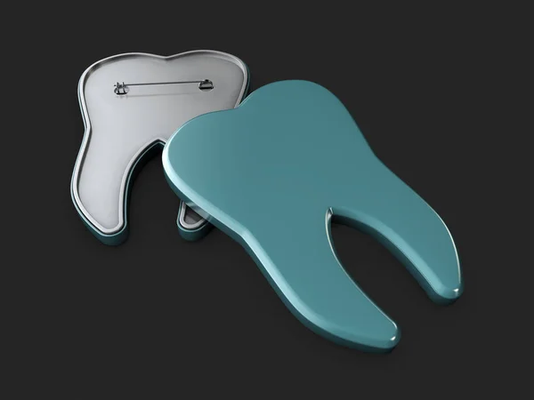 3D-Abbildung der Zahnmedizin blaues Abzeichen, isoliert schwarz. zahnärztliches Konzept, gesunde saubere Zähne. — Stockfoto