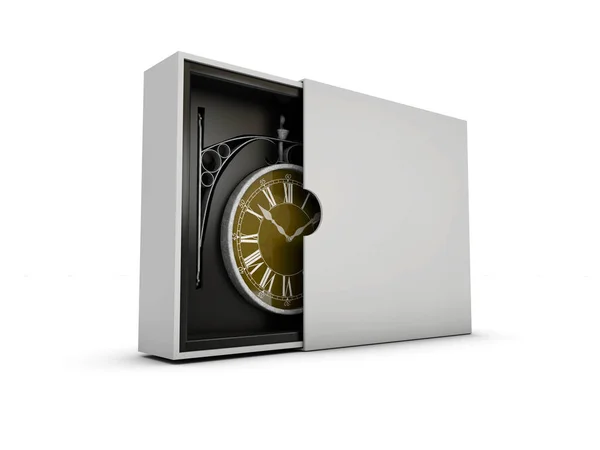 3D Illustaration av gamla vintage clockin rutan — Stockfoto