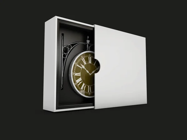 Velho relógio vintage a caixa isolada preto, ilustração 3d — Fotografia de Stock
