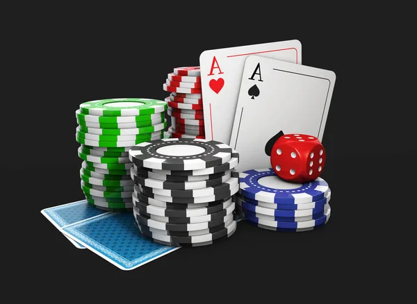 Ilustração 3D de um fundo com elementos do casino, preto isolado — Fotografia de Stock