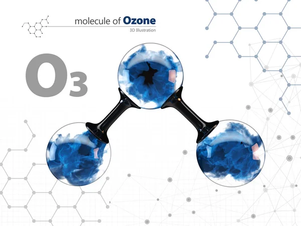 Molecule of ozone with with tehnology background, 3d Illustration, — Stock Photo, Image