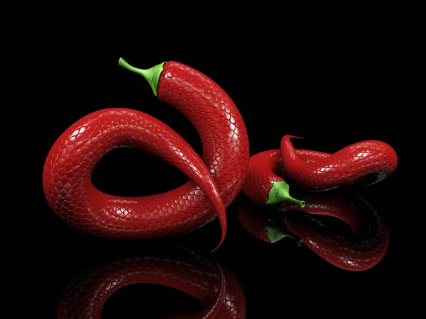 3d Illustration de piment rouge avec peau de serpent. noir isolé — Photo