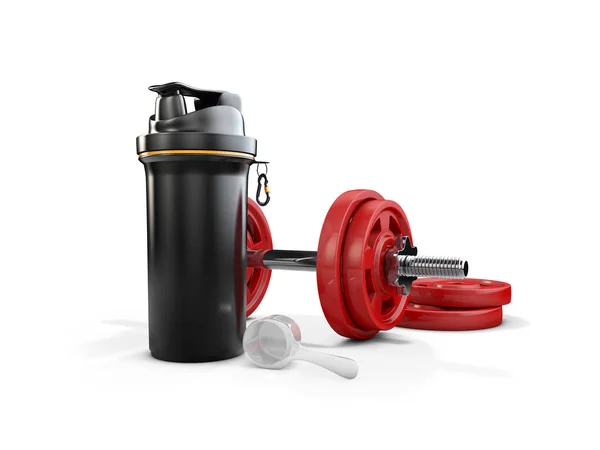 Realistic Smartshacke without label and red dumbbells, 3d Illustration isolated on white background. — Stock Photo, Image