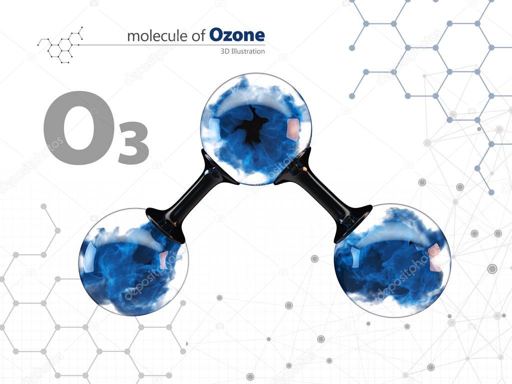 Molecule of ozone with with tehnology background, 3d Illustration,