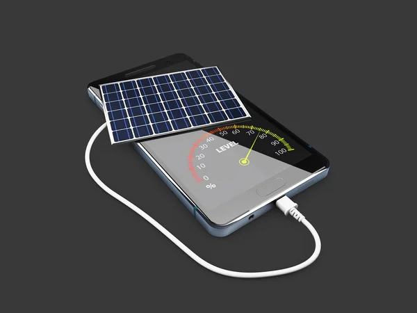 移动电源与太阳能电池板，孤立的黑色，3d 图 — 图库照片