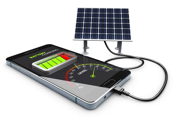 3D illustratie van telefoon opladen en Solar Battery — Stockfoto