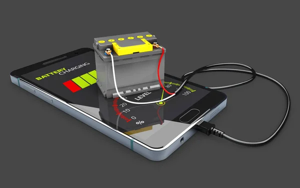 Влади банку акумулятором телефону зарядний пристрій, ізольованих чорний. 3D ілюстрація — стокове фото