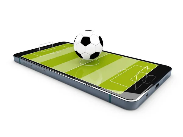 Campo de futebol na tela do smartphone. ilustração 3d . — Fotografia de Stock