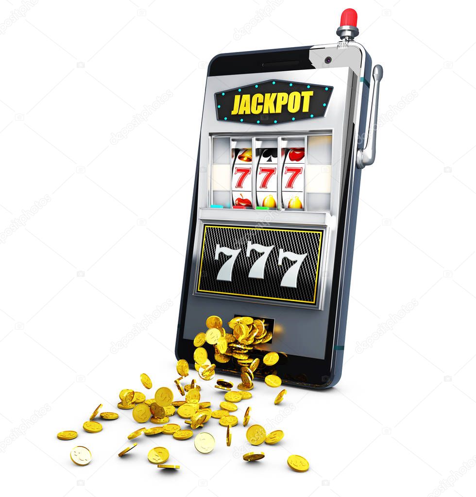 Slot machine with lucky sevens jackpot. 3d illustration.