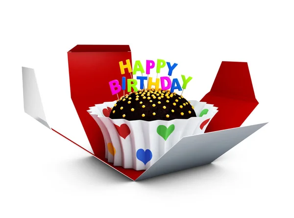 Födelsedagstårta med chokladcrème. 3D illustration. — Stockfoto
