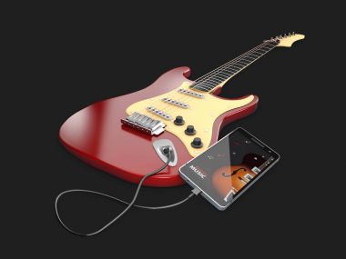 online gitar dersleri 3D Illustration. Müzikal app kavramı.