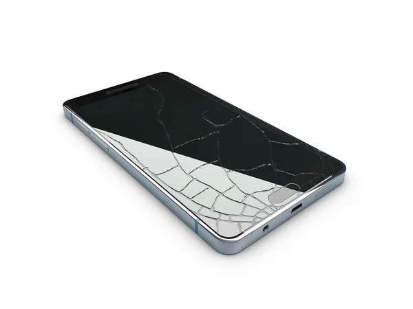 Gebroken mobiele telefoon, 3d illustratie geïsoleerd wit — Stockfoto