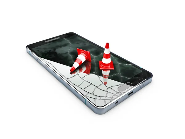Kaputtes Mobiltelefon, Reparatur-Telefonkonzept, 3D-Abbildung isoliert weiß — Stockfoto