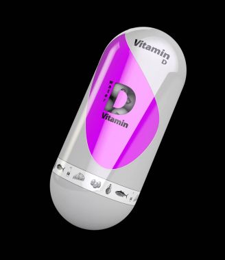 Vitamin pembe hap kapsül parlayan 3D Illustration. izole siyah