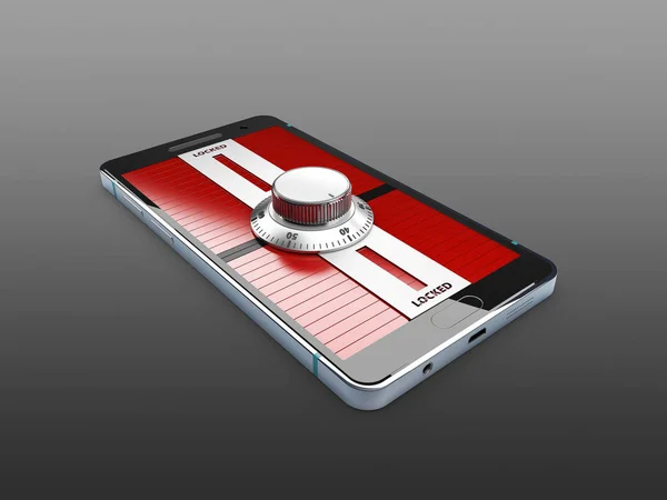 Moderna smartphone med kombinationslås hänglås. 3D illustration. — Stockfoto