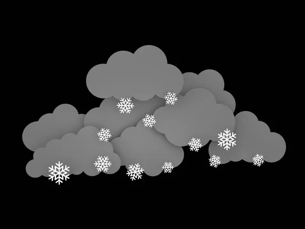 Kar taneleri ve Rainclouds 3D çizimi siyah arka plan üzerine — Stok fotoğraf