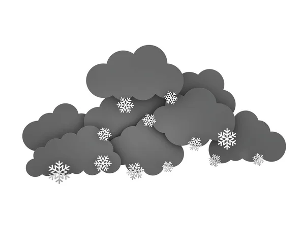 Rainclouds με νιφάδες χιονιού σε άσπρο φόντο. 3D απεικόνιση — Φωτογραφία Αρχείου