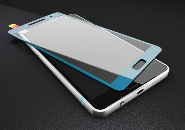 Proteger la pantalla azul con el teléfono celular. Ilustración 3d — Foto de Stock