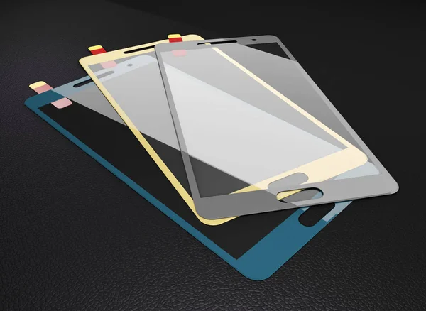 3D illustratie van blauwe, gele en grijze bescherming glazen scherm. — Stockfoto