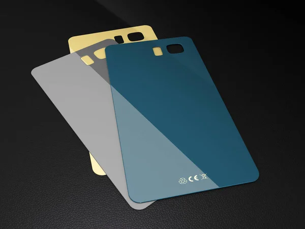 Uppsättning av färgad plast täcker för mobiltelefon på en svart bakgrund — Stockfoto