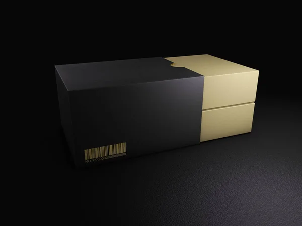 Eine geöffnete goldene Black Box-Attrappe, 3D-Rendering — Stockfoto