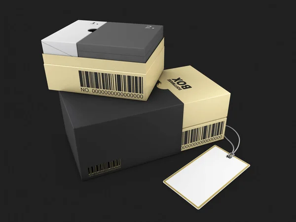 3d rendering of Opened Golden Black Box and Label Mockup, — Stock Photo, Image