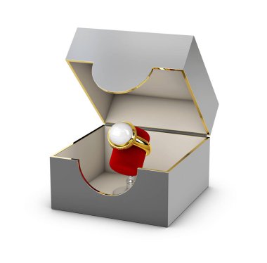 bir mücevher kutusu zarif altın yüzük ile 3D yakın illüstrasyon