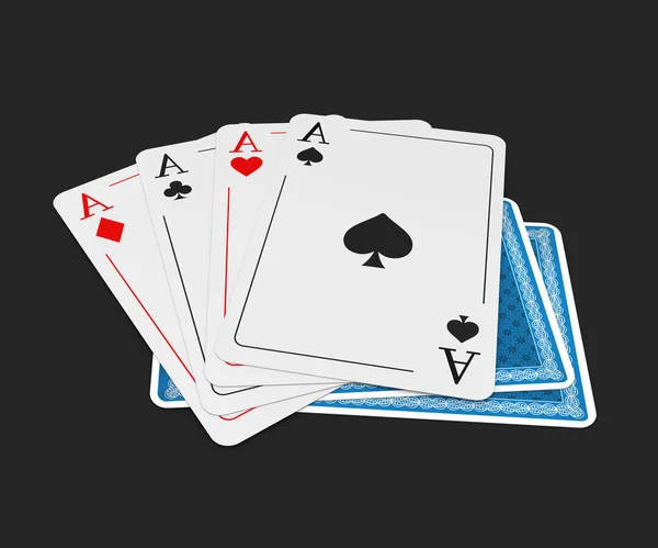3d Illustration of Set of four aces playing cards suits. Winning poker hand. isolated black — Stock Photo, Image