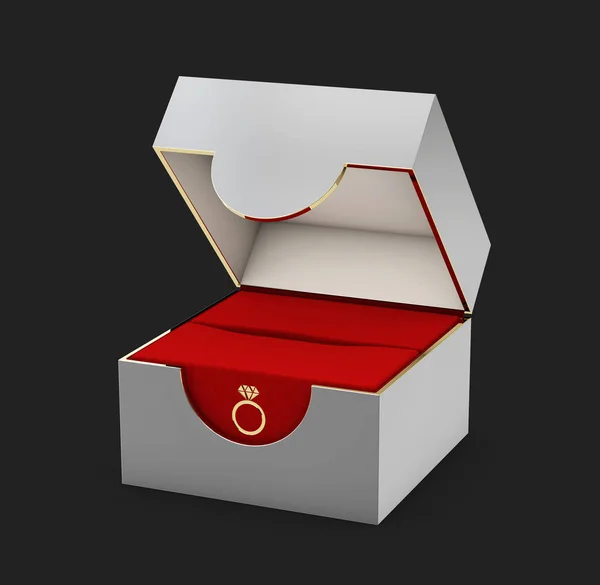 Bir kırmızı ve gri mücevher kutusu, 3d çizim Close-Up — Stok fotoğraf