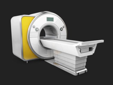 Manyetik rezonans görüntüleme makinesi siyah arka plan üzerine izole. Tıbbi MRI tarayıcı, 3d çizim