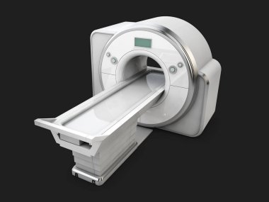 Manyetik rezonans görüntüleme makinesi siyah arka plan üzerine izole. Tıbbi MRI tarayıcı, 3d çizim