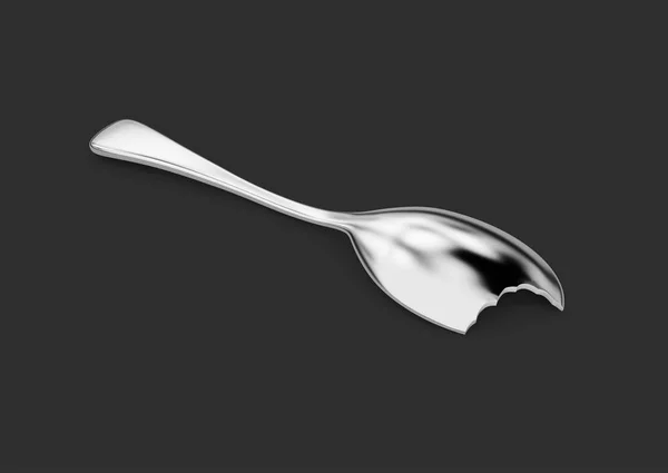 勺子从中有咬掉一块孤立的黑色背景，3d 图 — 图库照片