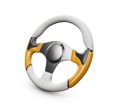 Araba direksiyon simidi, 3D illüstrasyon izole beyaz