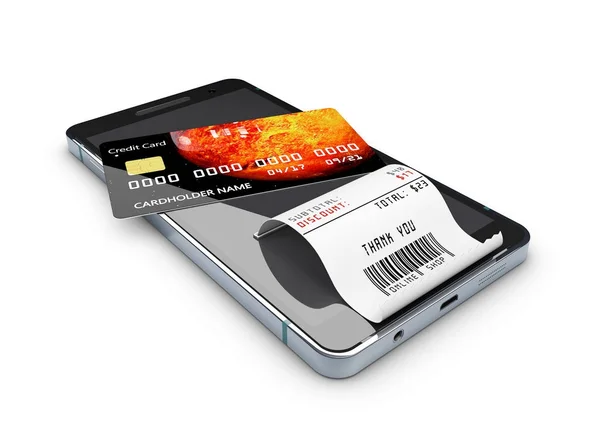 3D-Illustration des Online-Einkaufskonzepts. Smartphone mit Kreditkarte — Stockfoto