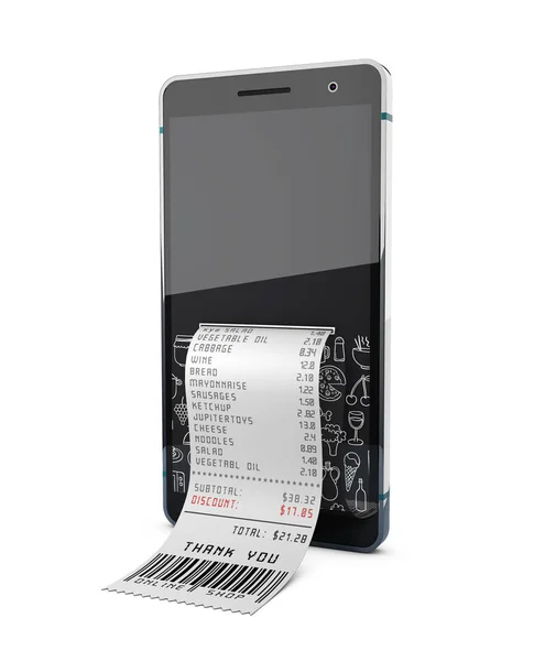 Ilustración 3d de Smartphone con recibo de compra —  Fotos de Stock