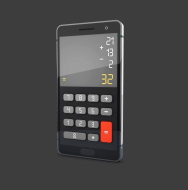 Smartphone ile hesap makinesi, beyaz, izole 3d çizim